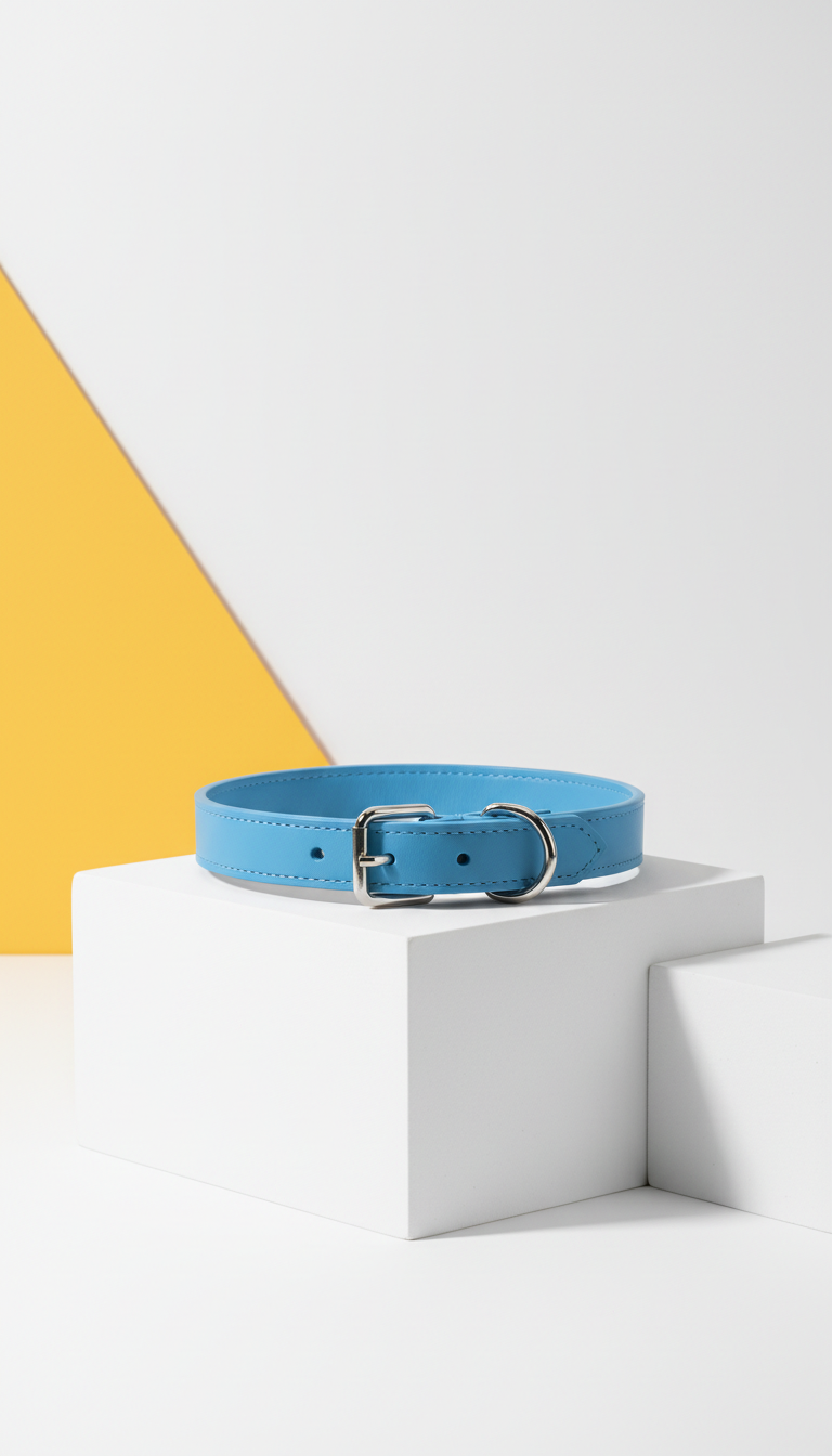 Collar de cuero azul cielo
